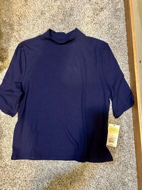 a new day Navy Ribbed Mock Neck Short Sleeve Top